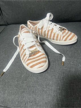 kate spade White and Tan Striped Women's Sneakers